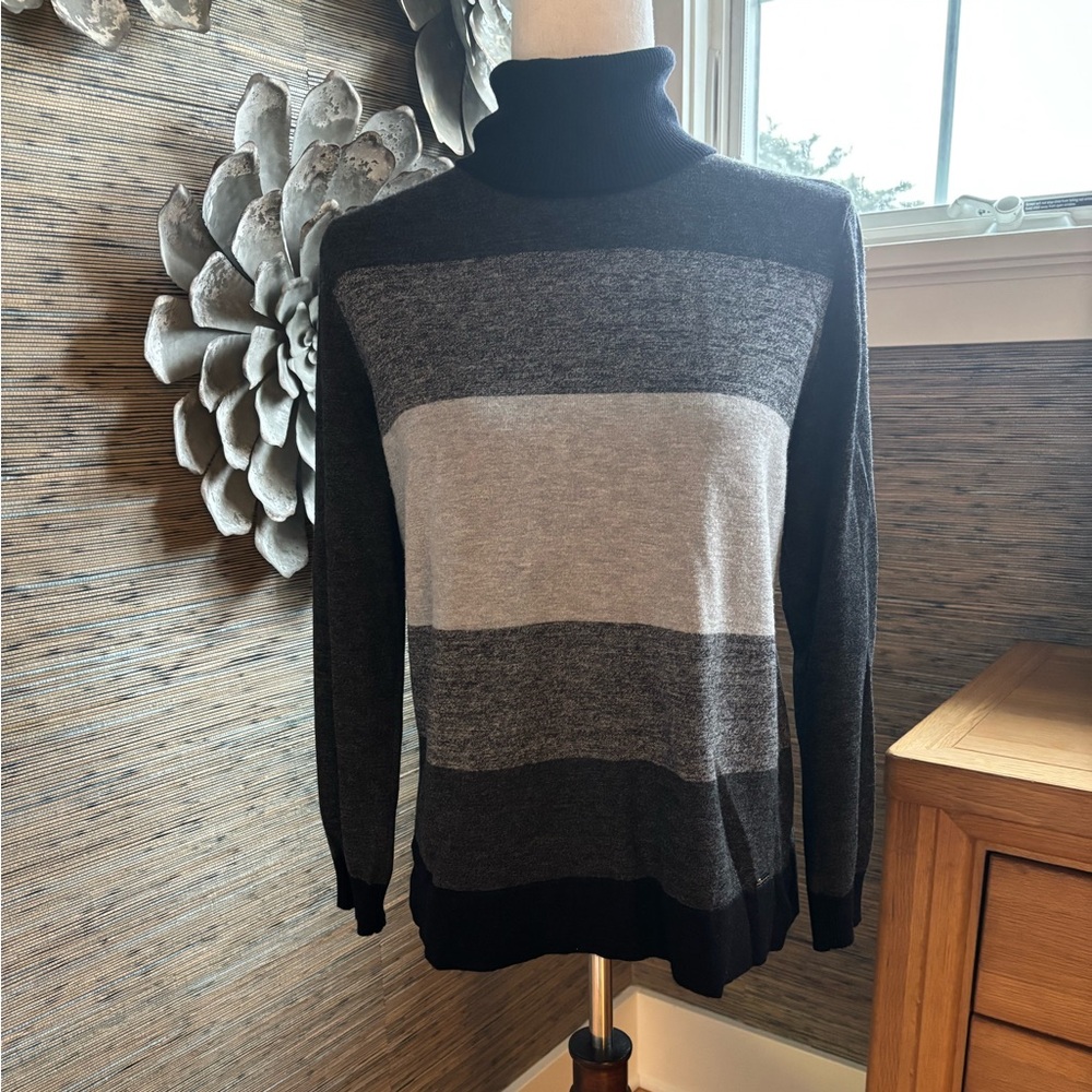 Calvin Klein Black and Gray Striped Turtleneck